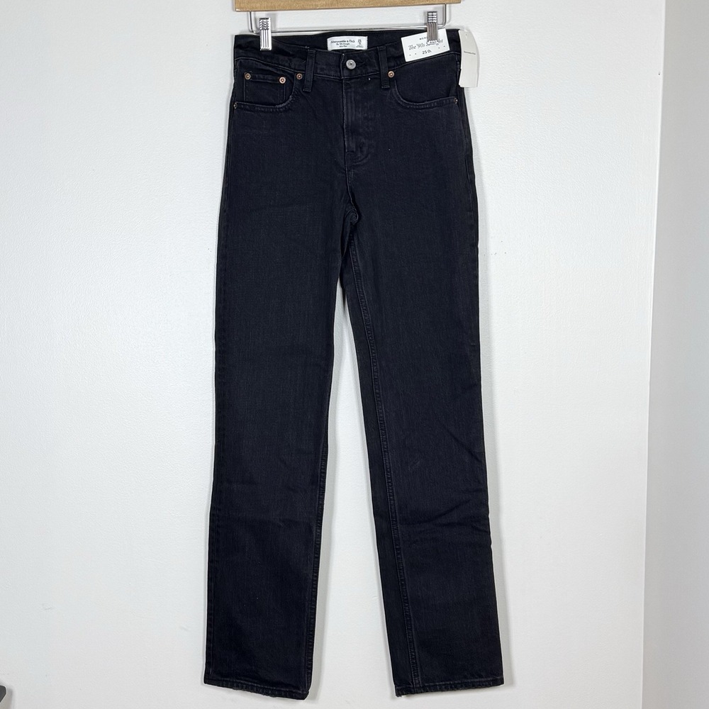 Abercrombie & Fitch Womens The 90s Straight Jeans 25 0L Black Mid Rise Long Tall